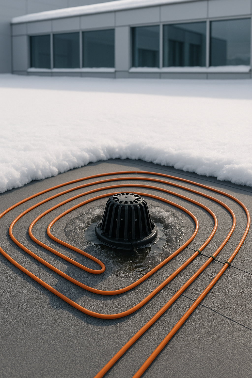 Обогрев плоской кровли — антиобледенение воронок и парапетов iTherm